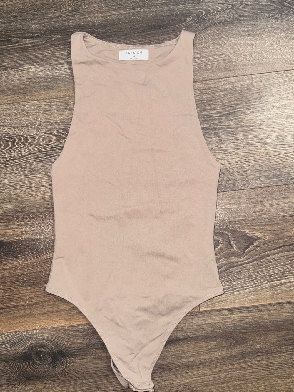 Aritzia Babaton Contour High-Neck Bodysuit in Taupe